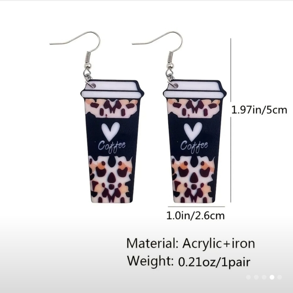 Leopard Coffee Heart Cup Earrings - Picture 8 of 11